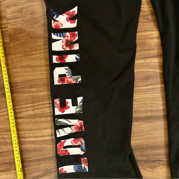 PINK Victoria's Secret Black Track Pants with Tropical lettering joggers - Picture 2 of 4